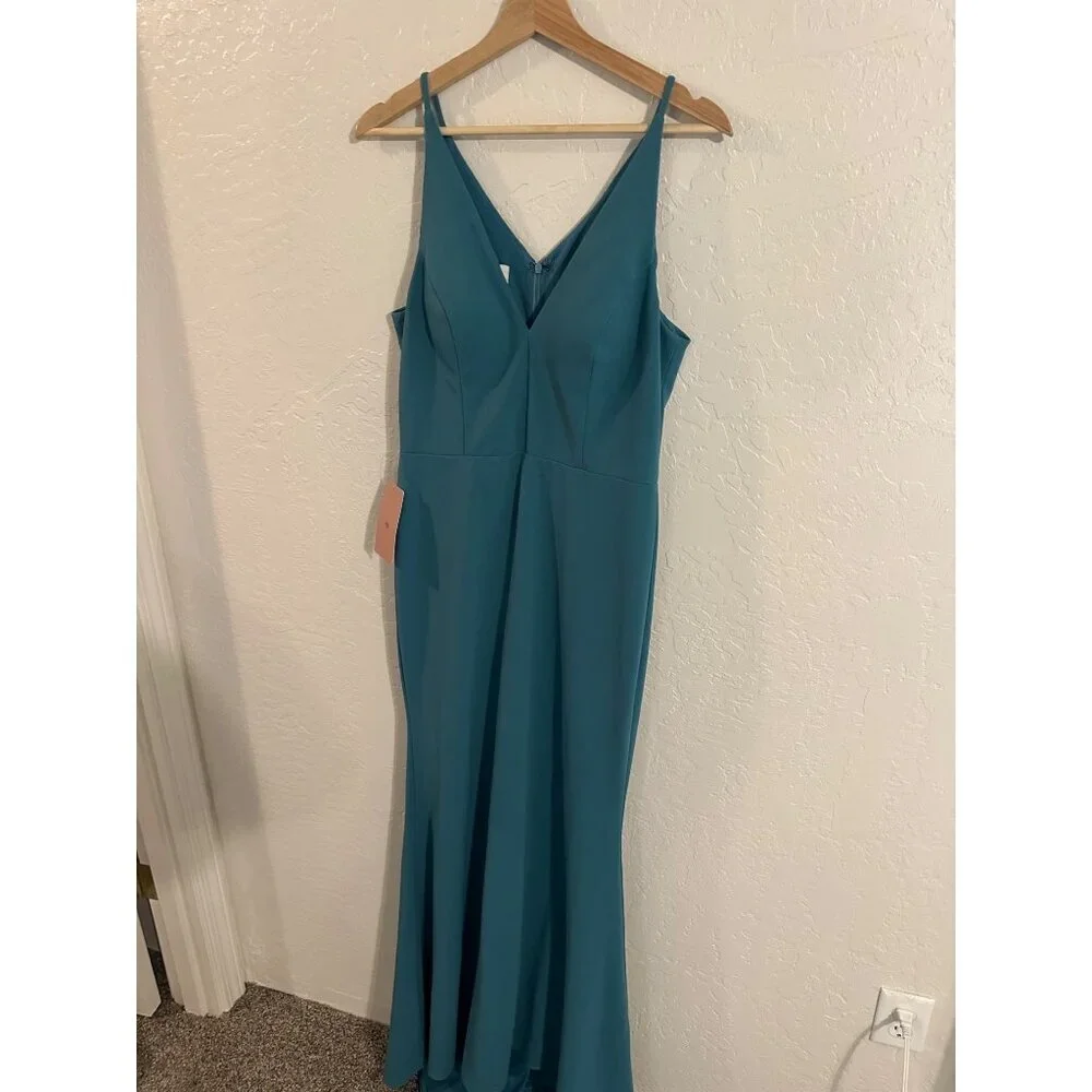 Y NWT BHLDN Turquoise Jones V Neck Structured Mermaid Style formal Maxi Gown - Picture 3 of 13